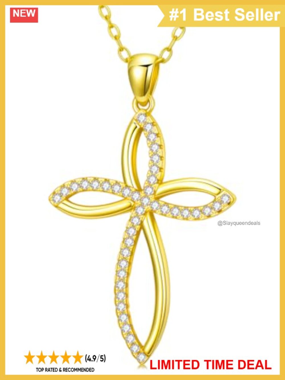 14k Gold Plated Cross Necklace Cubic Zirconia Christian Jewelry Women